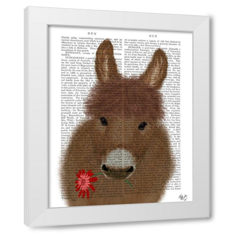 Donkey Red Flower Book Print White Modern Wood Framed Art Print by Fab Funky