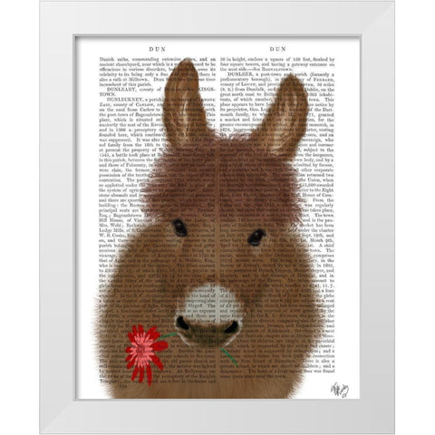 Donkey Red Flower Book Print White Modern Wood Framed Art Print by Fab Funky