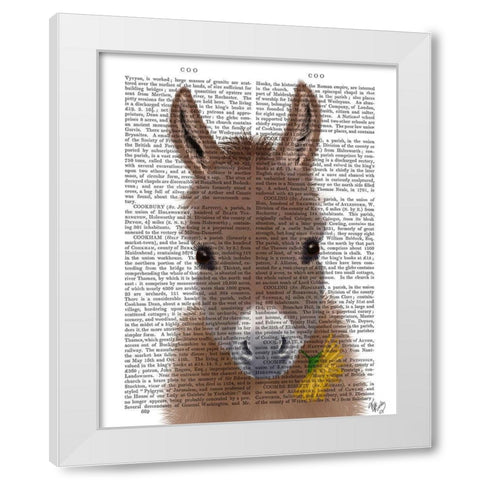 Donkey Yellow Flower Book Print White Modern Wood Framed Art Print by Fab Funky
