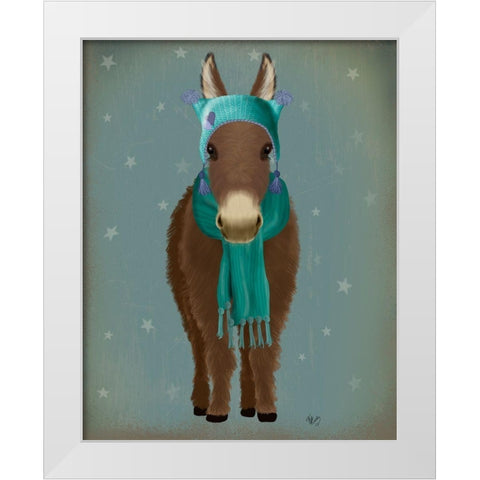 Donkey Blue Hat and Scarf White Modern Wood Framed Art Print by Fab Funky