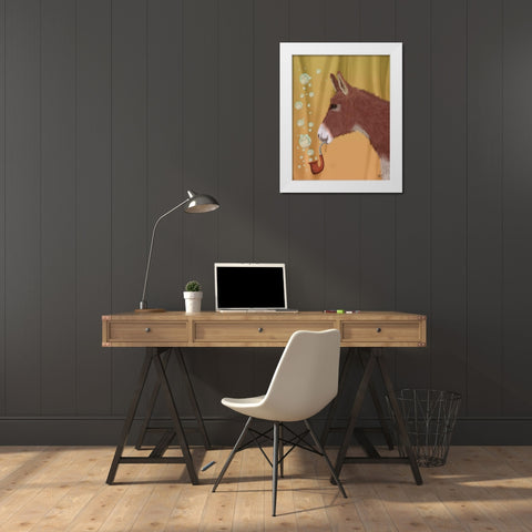 Donkey Bubble Pipe, Portrait White Modern Wood Framed Art Print by Fab Funky