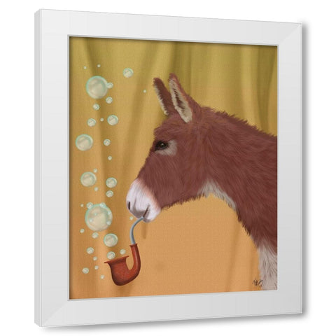 Donkey Bubble Pipe, Portrait White Modern Wood Framed Art Print by Fab Funky