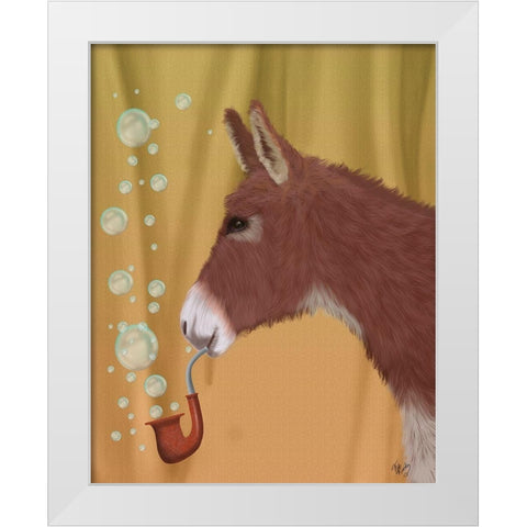 Donkey Bubble Pipe, Portrait White Modern Wood Framed Art Print by Fab Funky