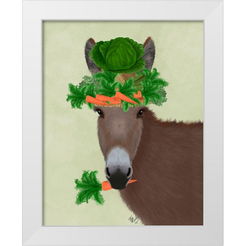 Donkey Carrot Hat White Modern Wood Framed Art Print by Fab Funky