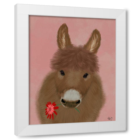 Donkey Red Flower White Modern Wood Framed Art Print by Fab Funky