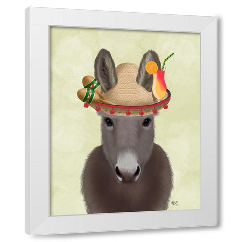 Donkey Sombrero White Modern Wood Framed Art Print by Fab Funky