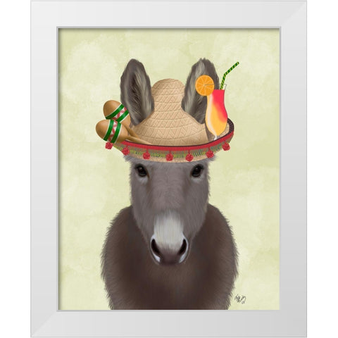 Donkey Sombrero White Modern Wood Framed Art Print by Fab Funky