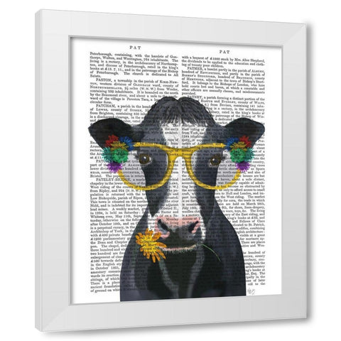 Cow and Flower Glasses Book Print White Modern Wood Framed Art Print by Fab Funky