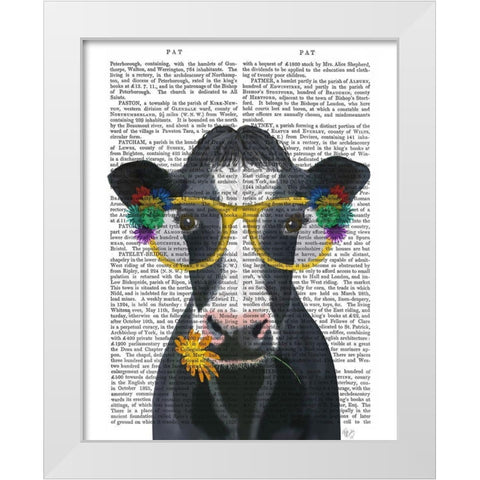 Cow and Flower Glasses Book Print White Modern Wood Framed Art Print by Fab Funky
