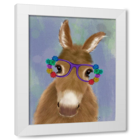 Donkey Purple Flower Glasses White Modern Wood Framed Art Print by Fab Funky