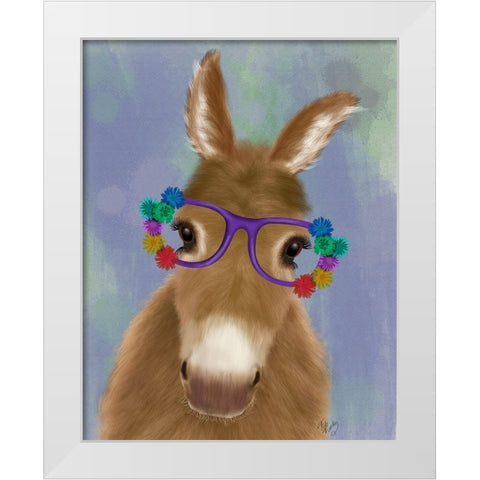 Donkey Purple Flower Glasses White Modern Wood Framed Art Print by Fab Funky