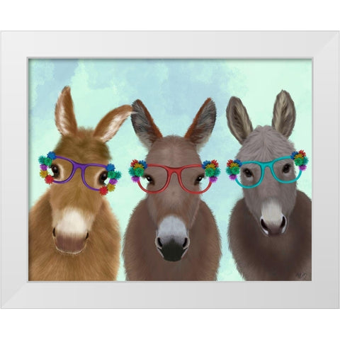 Donkey Trio Flower Glasses White Modern Wood Framed Art Print by Fab Funky