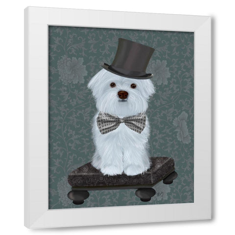 Maltese with Top Hat White Modern Wood Framed Art Print by Fab Funky