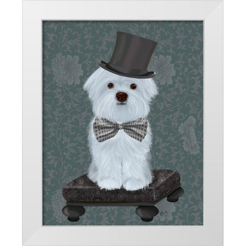Maltese with Top Hat White Modern Wood Framed Art Print by Fab Funky