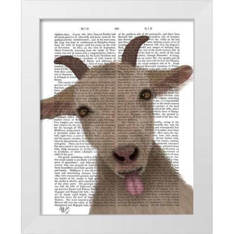 Funny Farm Goat 2 Book Print White Modern Wood Framed Art Print by Fab Funky