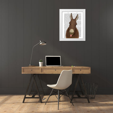 Funny Farm Donkey 1 Book Print White Modern Wood Framed Art Print by Fab Funky