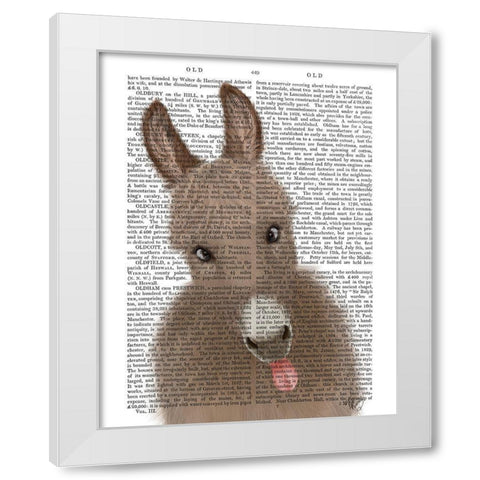 Funny Farm Donkey 2 Book Print White Modern Wood Framed Art Print by Fab Funky