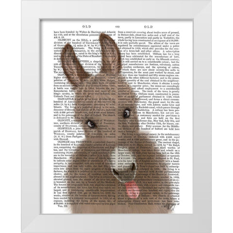 Funny Farm Donkey 2 Book Print White Modern Wood Framed Art Print by Fab Funky
