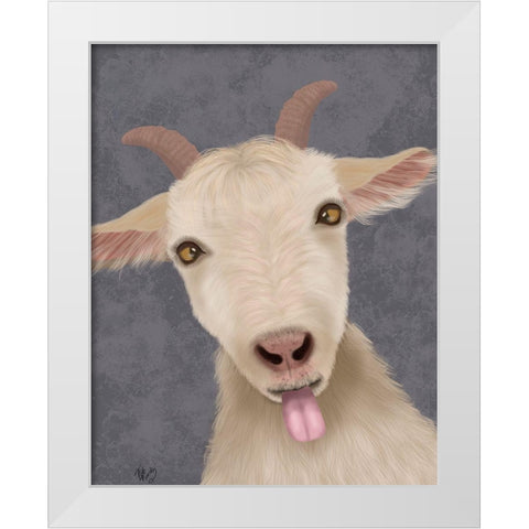 Funny Farm Goat 2 White Modern Wood Framed Art Print by Fab Funky