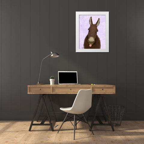 Funny Farm Donkey 1 White Modern Wood Framed Art Print by Fab Funky