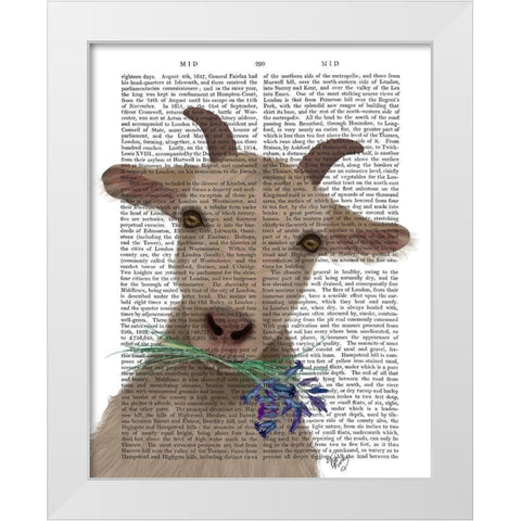Goat and Bluebells Book Print White Modern Wood Framed Art Print by Fab Funky