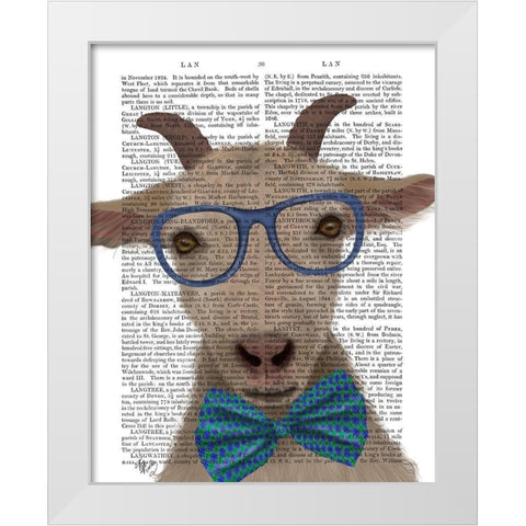 Nerdy Goat Book Print White Modern Wood Framed Art Print by Fab Funky