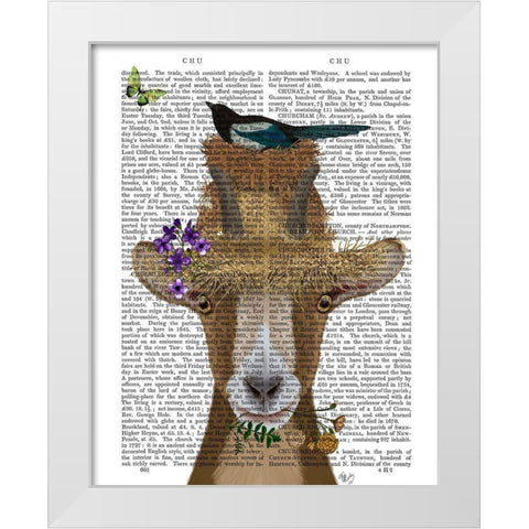 Goat In Straw Hat Book Print White Modern Wood Framed Art Print by Fab Funky