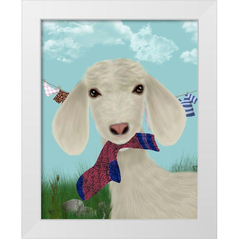 Goat Sock Lunch White Modern Wood Framed Art Print by Fab Funky