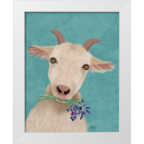 Goat and Bluebells White Modern Wood Framed Art Print by Fab Funky