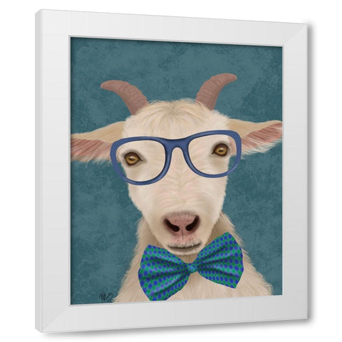 Nerdy Goat White Modern Wood Framed Art Print by Fab Funky