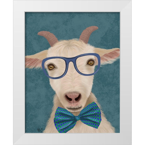 Nerdy Goat White Modern Wood Framed Art Print by Fab Funky
