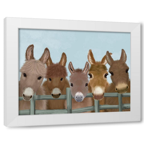 Donkey Herd at Fence White Modern Wood Framed Art Print by Fab Funky