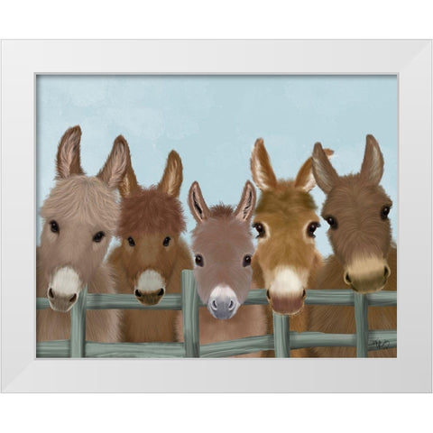Donkey Herd at Fence White Modern Wood Framed Art Print by Fab Funky