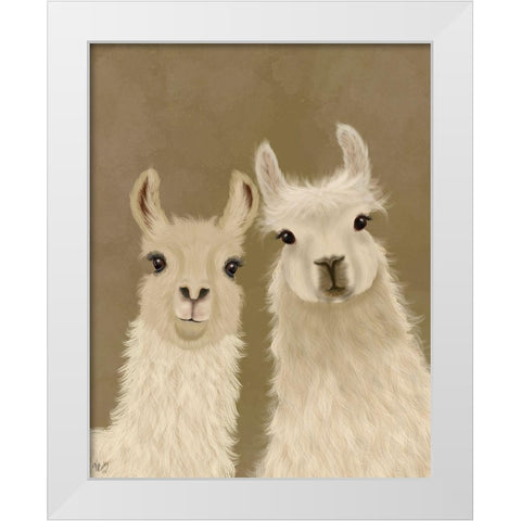 Llama Duo, Looking at You White Modern Wood Framed Art Print by Fab Funky