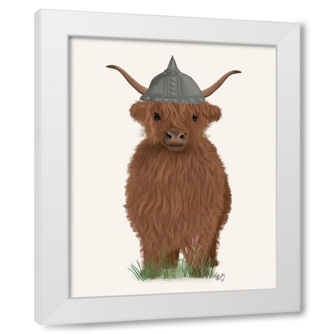 Highland Cow Viking White Modern Wood Framed Art Print by Fab Funky