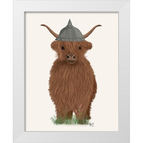 Highland Cow Viking White Modern Wood Framed Art Print by Fab Funky