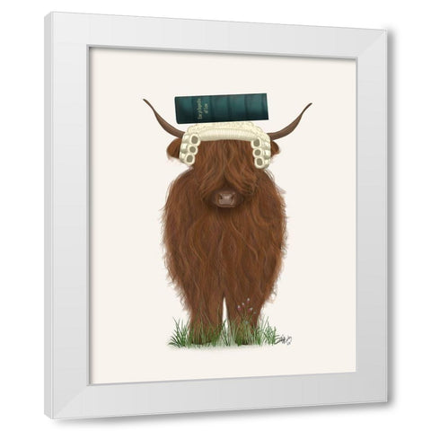 Highland Cow Lawyer White Modern Wood Framed Art Print by Fab Funky