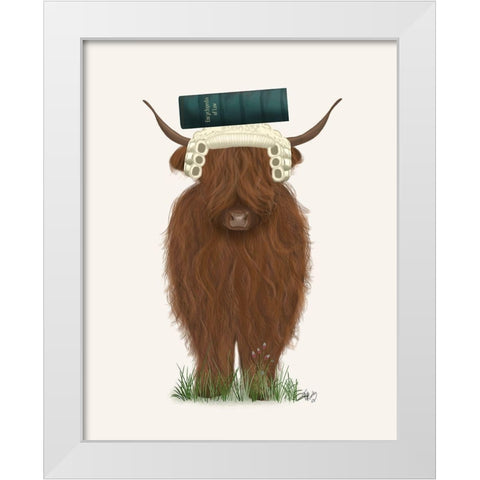 Highland Cow Lawyer White Modern Wood Framed Art Print by Fab Funky