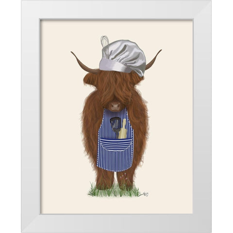 Highland Cow Chef White Modern Wood Framed Art Print by Fab Funky
