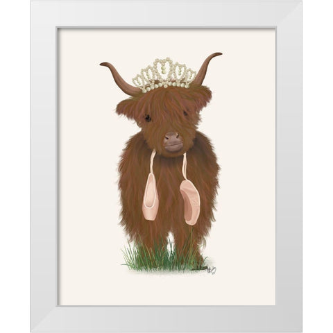 Highland Cow Ballet White Modern Wood Framed Art Print by Fab Funky