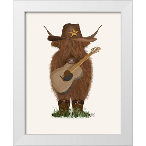 Cow Cowboy White Modern Wood Framed Art Print by Fab Funky