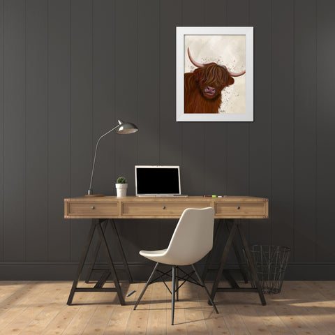 Highland Cow 5, Portrait White Modern Wood Framed Art Print by Fab Funky