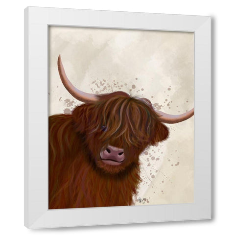 Highland Cow 5, Portrait White Modern Wood Framed Art Print by Fab Funky