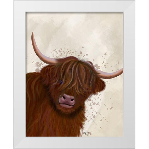 Highland Cow 5, Portrait White Modern Wood Framed Art Print by Fab Funky