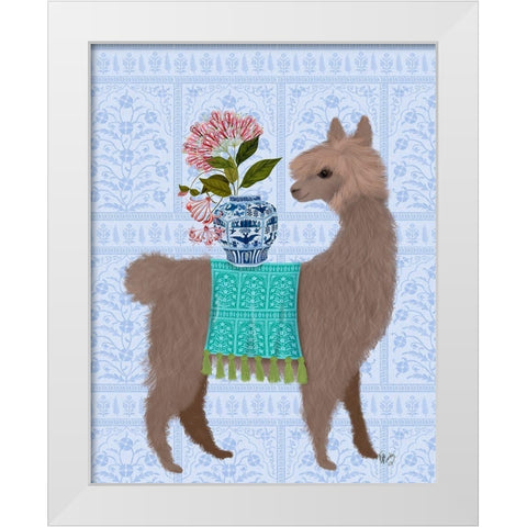 Llama Chinoiserie 1 White Modern Wood Framed Art Print by Fab Funky