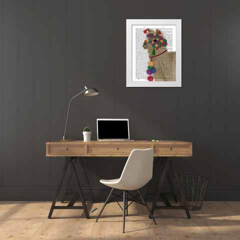 Llama Traditional 2, Portrait Book Print White Modern Wood Framed Art Print by Fab Funky
