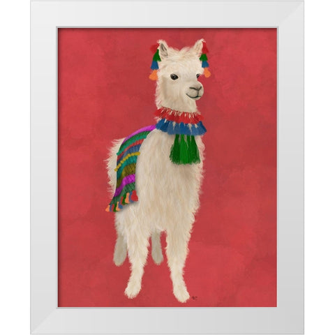 Llama Traditional 1, Full White Modern Wood Framed Art Print by Fab Funky