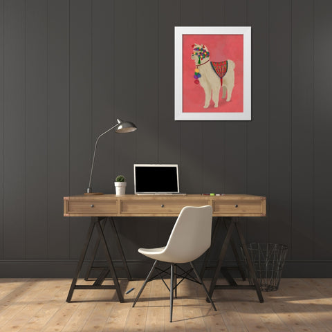 Llama Traditional 2, Full White Modern Wood Framed Art Print by Fab Funky