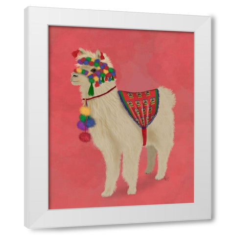 Llama Traditional 2, Full White Modern Wood Framed Art Print by Fab Funky