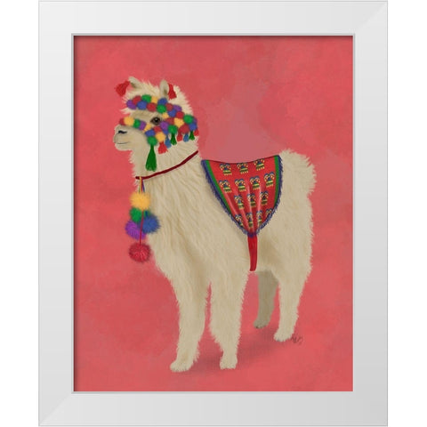 Llama Traditional 2, Full White Modern Wood Framed Art Print by Fab Funky